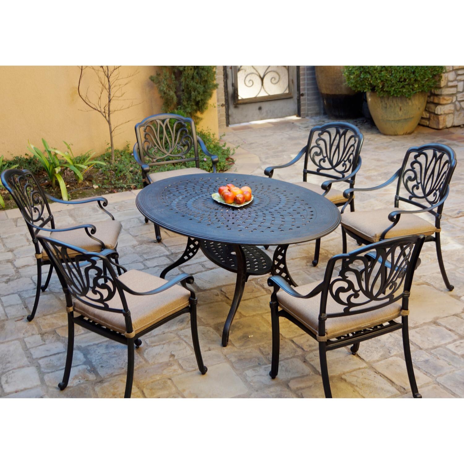 Darlee DL707-7PC-AC26-MO 7 Piece Cast Aluminum Patio Dining Set W/ 66 X 44 Inch Oval Table - Lifestyle thumbnail