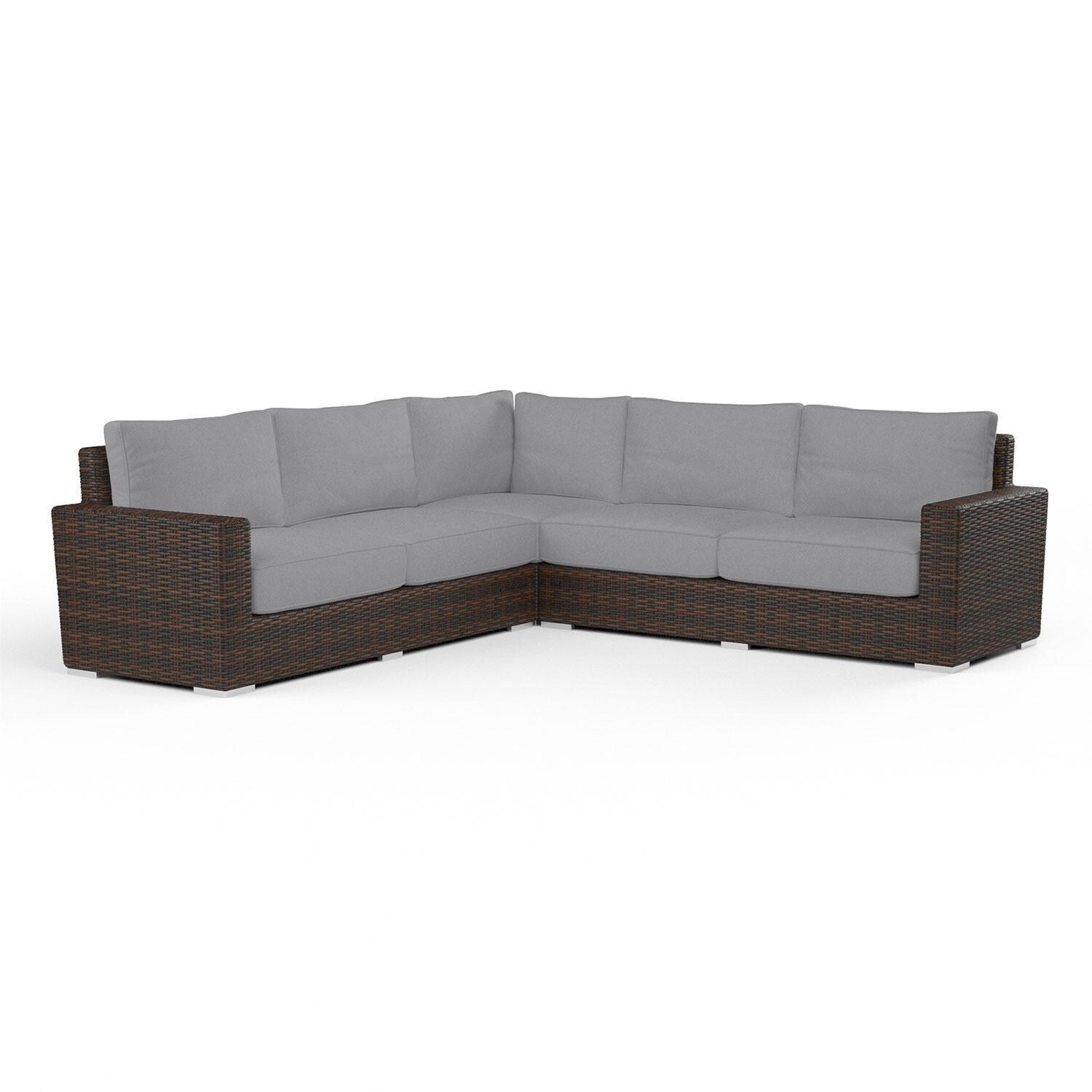 Montecito 3 Pc Wicker Patio Sectional Sofa in Canvas Granite w/ Self Welt By Sunset West - Display - White Background thumbnail