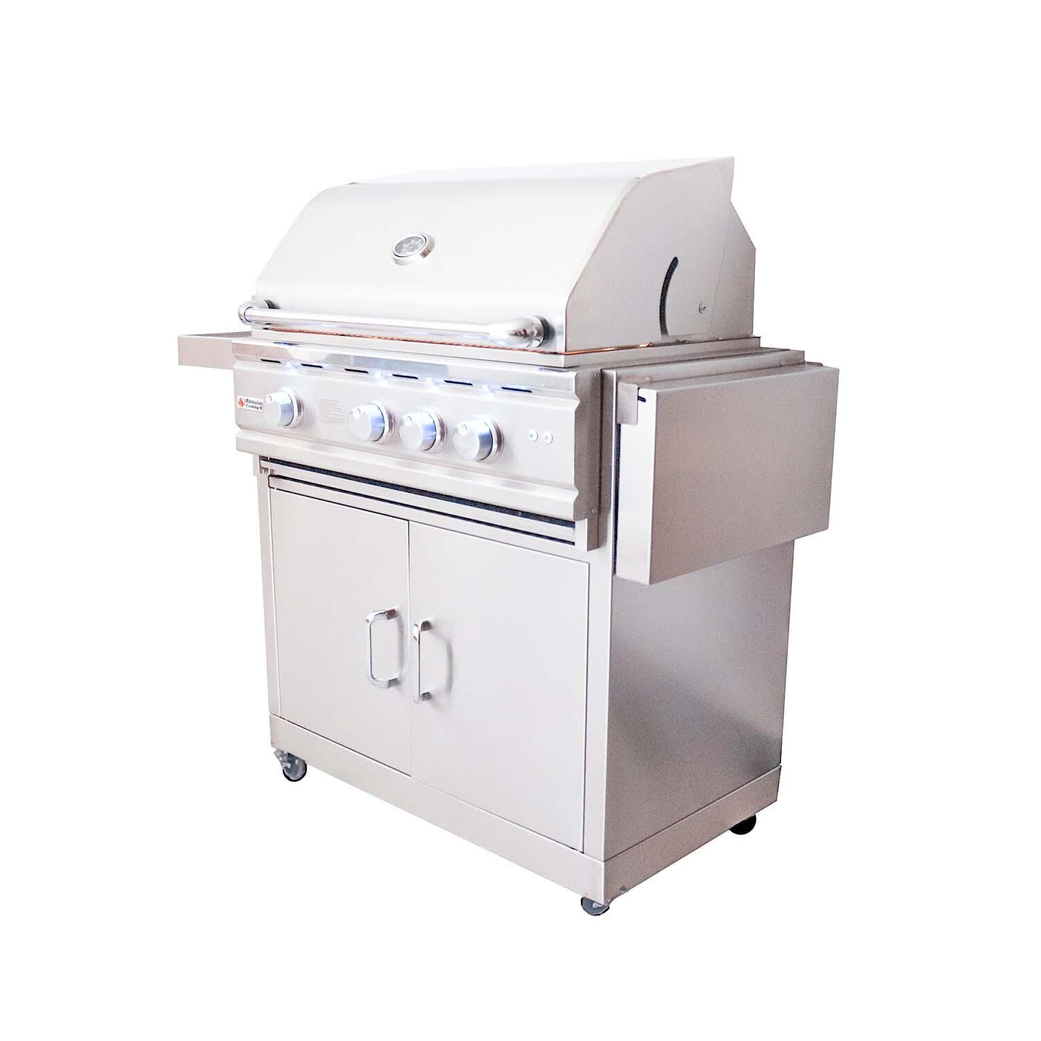 RCS RON30BLPCK Cutlass Pro 30 Inch Propane Grill - Right Angled View Side Shelves Down - White Background thumbnail