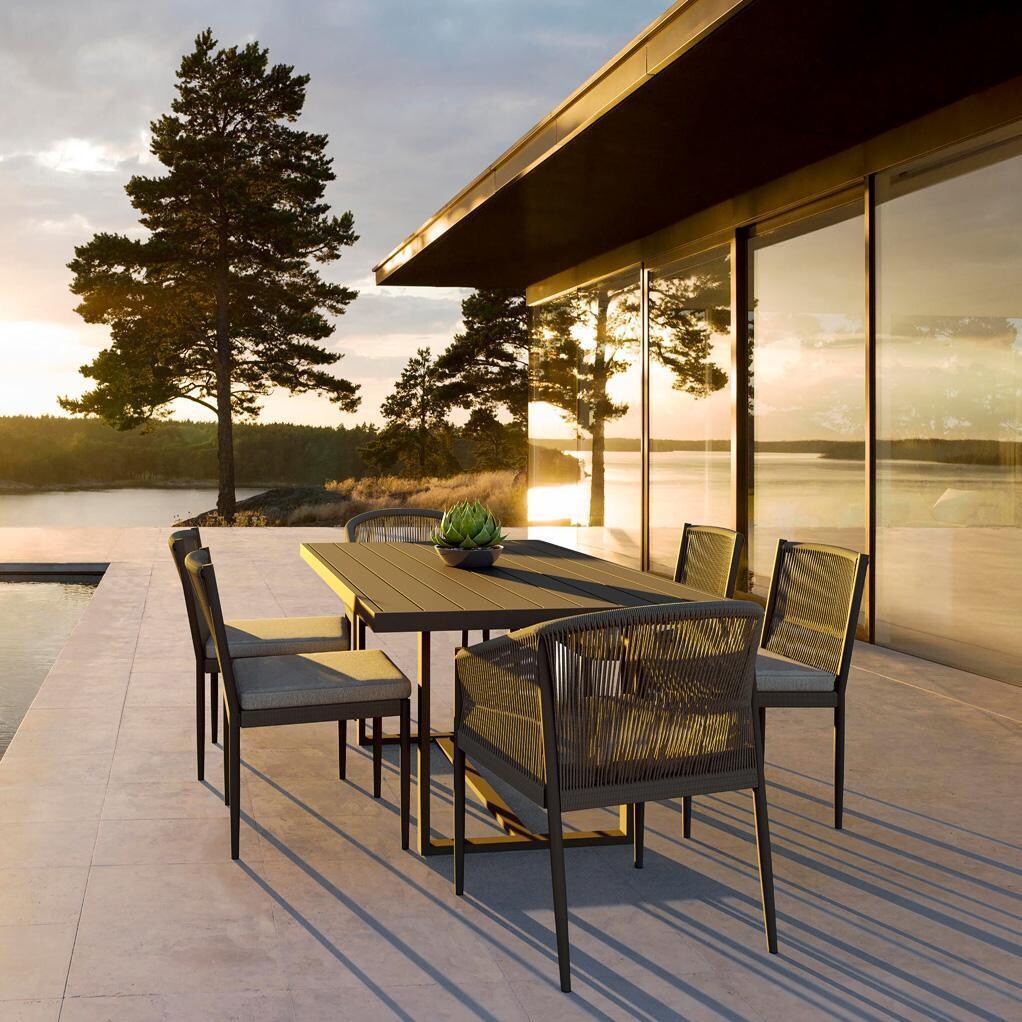 Terra Wicker 7 Pc Dining Set in Matte Charcoal by Azzurro Living