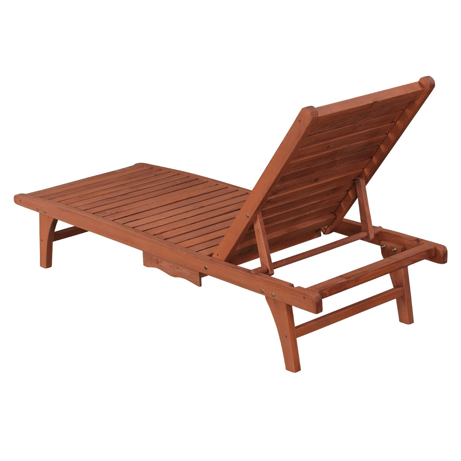 Leisure Season Wood Patio Chaise Lounge With Pull-Out Tray - Back View thumbnail