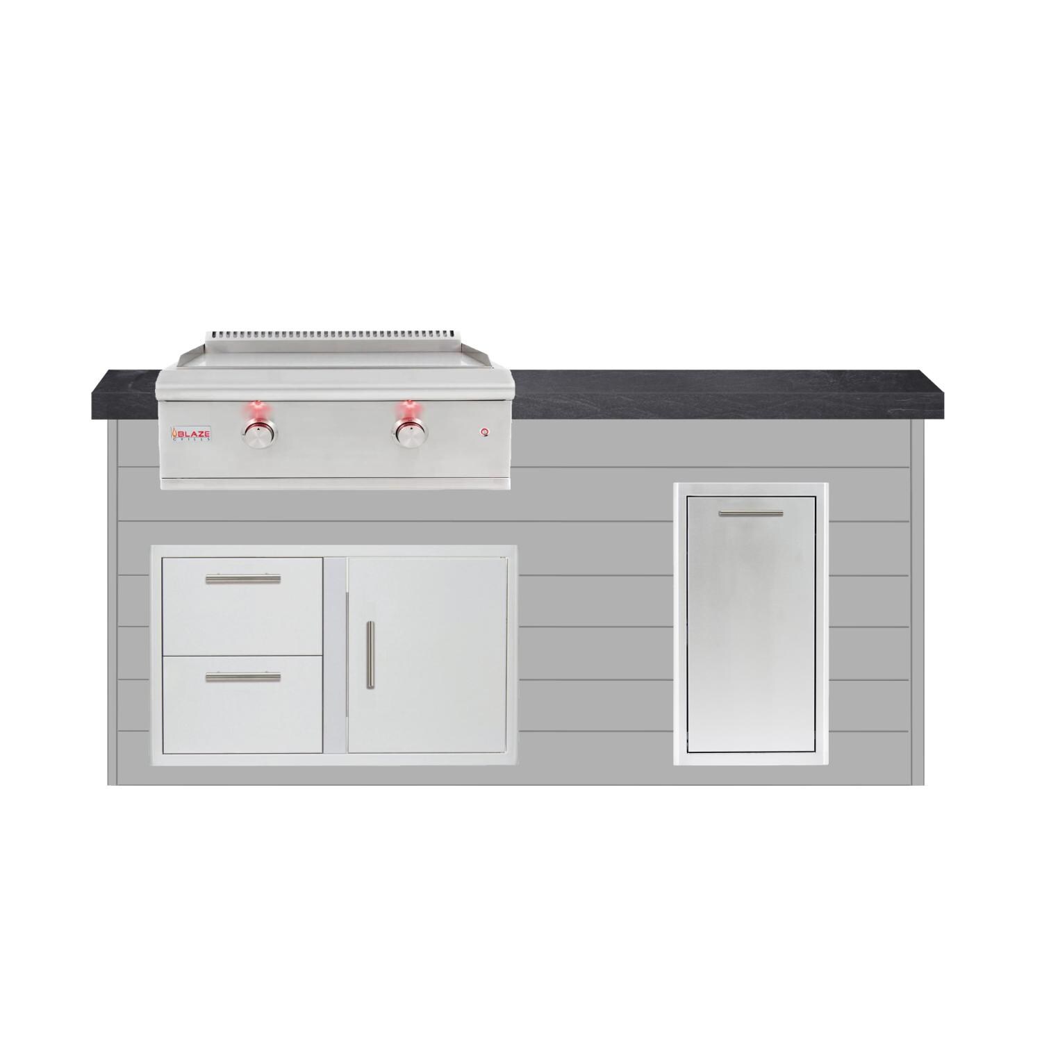 BBQGuys Signature 6ft Luxury Outdoor Island W/ Blaze Premium LTE 30-Inch Natural Gas Griddle - Light Gray Steel W/ Black Polished Granite thumbnail