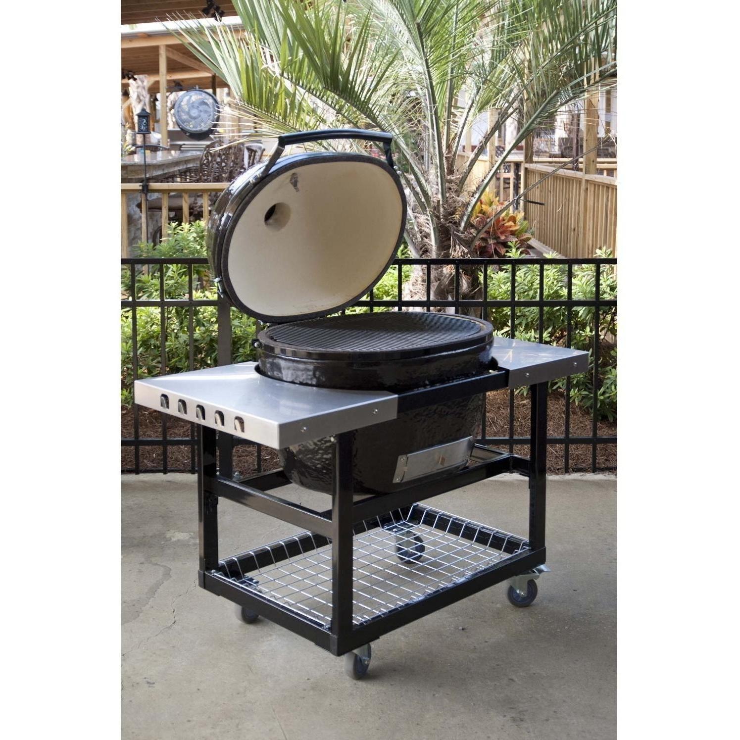 Primo Oval XL Ceramic Kamado Grill Steel Cart With Stainless Side