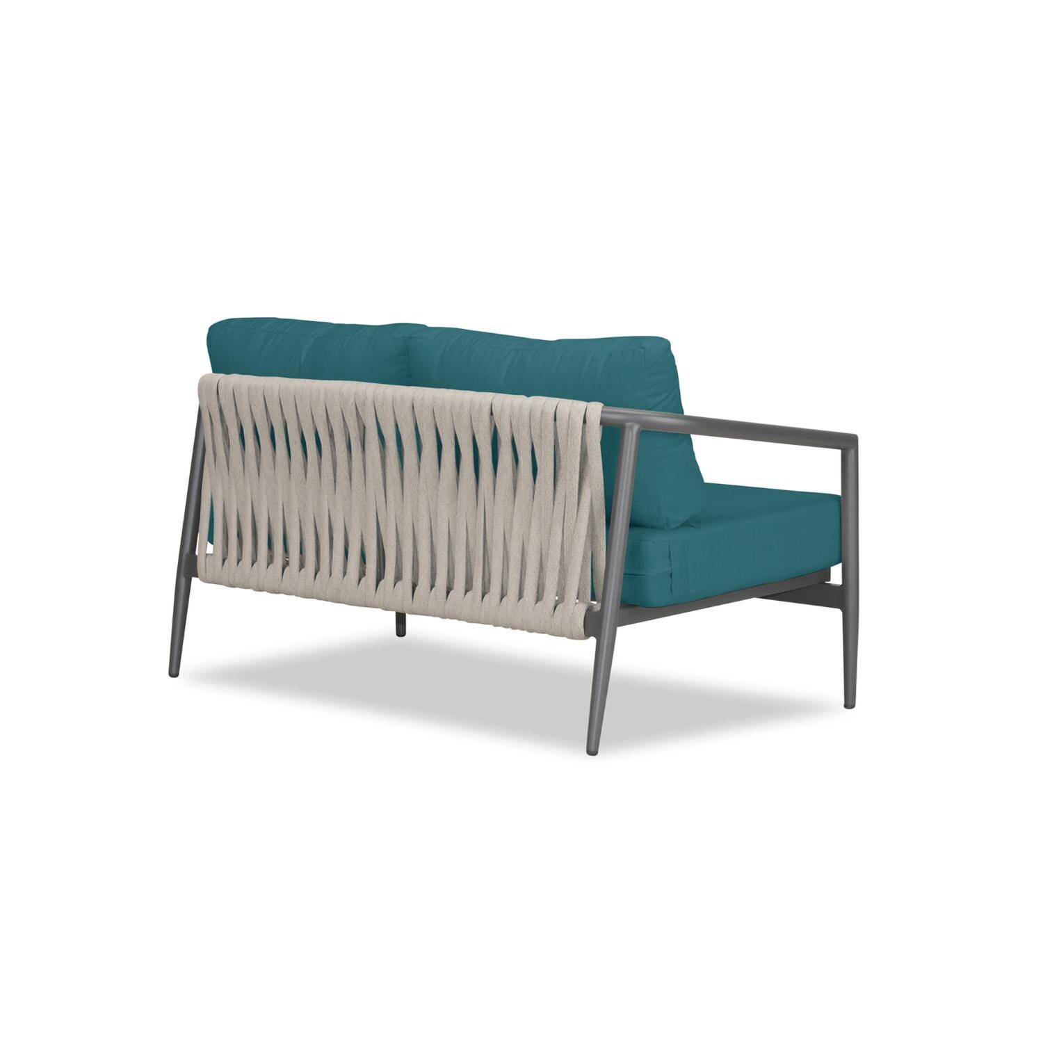 Lakeview Midnight Cove 2 Person Aluminum Loveseat in Slate/Pebble Gray/Spectrum Peacock - Back Right - White Background thumbnail