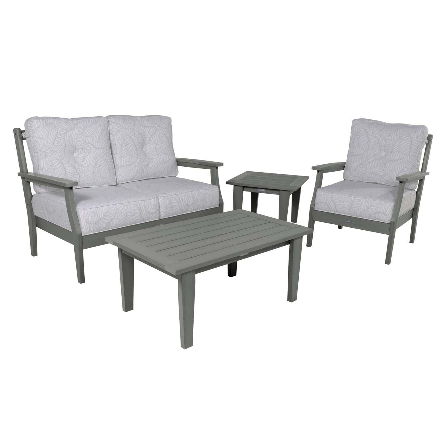 Blushing Bay 4 Pc Recycled Plastic Seating Set in Lively Parchment/Coastal Teak by Lakeview Outdoor Designs - White Background thumbnail