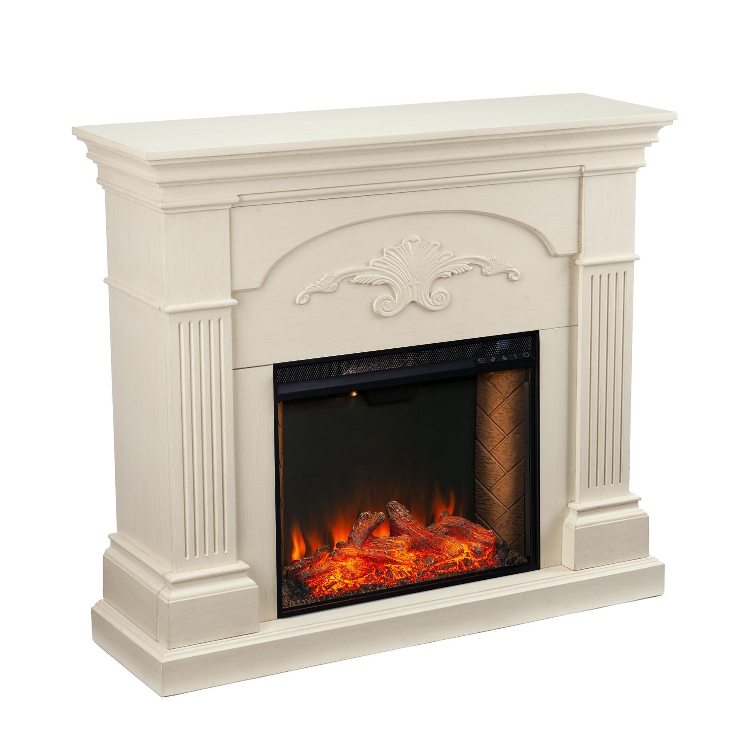 Southern Enterprises FS9275 Sicilian 44-Inch Electric Fireplace W/ Alexa-Enabled Smart Firebox - Ivory - Angle View thumbnail
