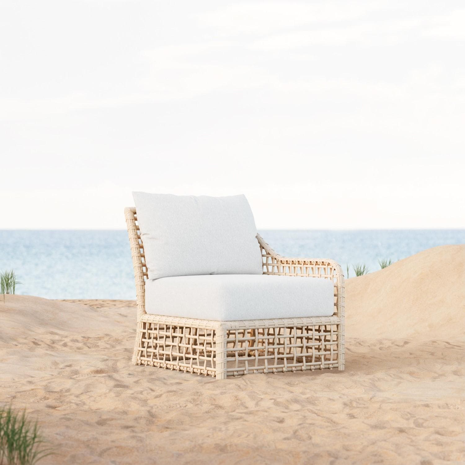 Kiawah Wicker Armless Club Chair in Almond/Cloud by Azzurro Living