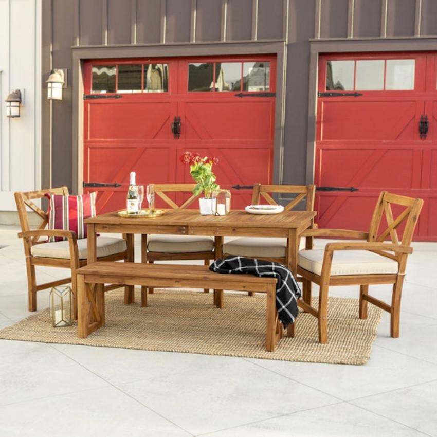 Ultimate Patio Camille Way 6 Piece Acacia Patio Dining Set W/ 60 X 32 Inch - Rectangular - Table - Brown - Lifestyle thumbnail