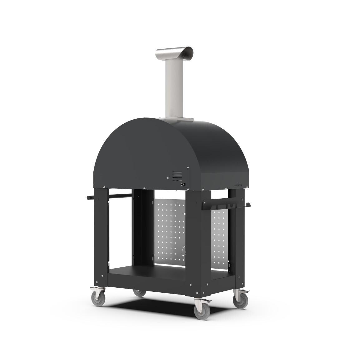 Alfa FXCL-2P-GGRA-U + BF-2P-NER Classico 2 Pizze Propane Pizza Oven W/ Natural Gas Conversion Kit and Oven Base - Ardesia Grey - Back Left thumbnail