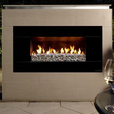 Escea EF5000 Outdoor Natural Gas Fireplace - Black With New Zealand New Zealand River Rock
