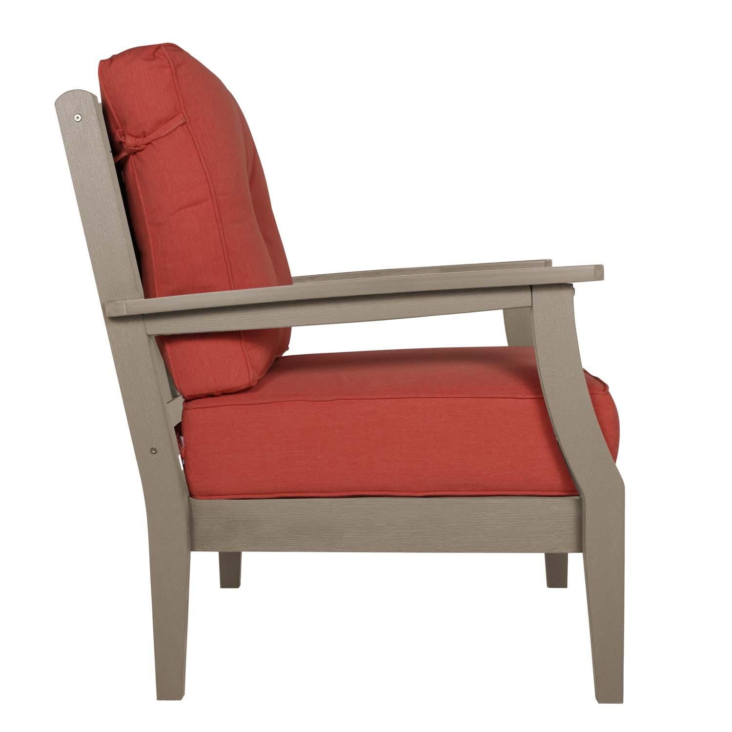 Blushing Bay Recycled Plastic Club Chair in Canvas Persimmon/Woodland Brown by Lakeview Outdoor Designs - Side View - White Background thumbnail
