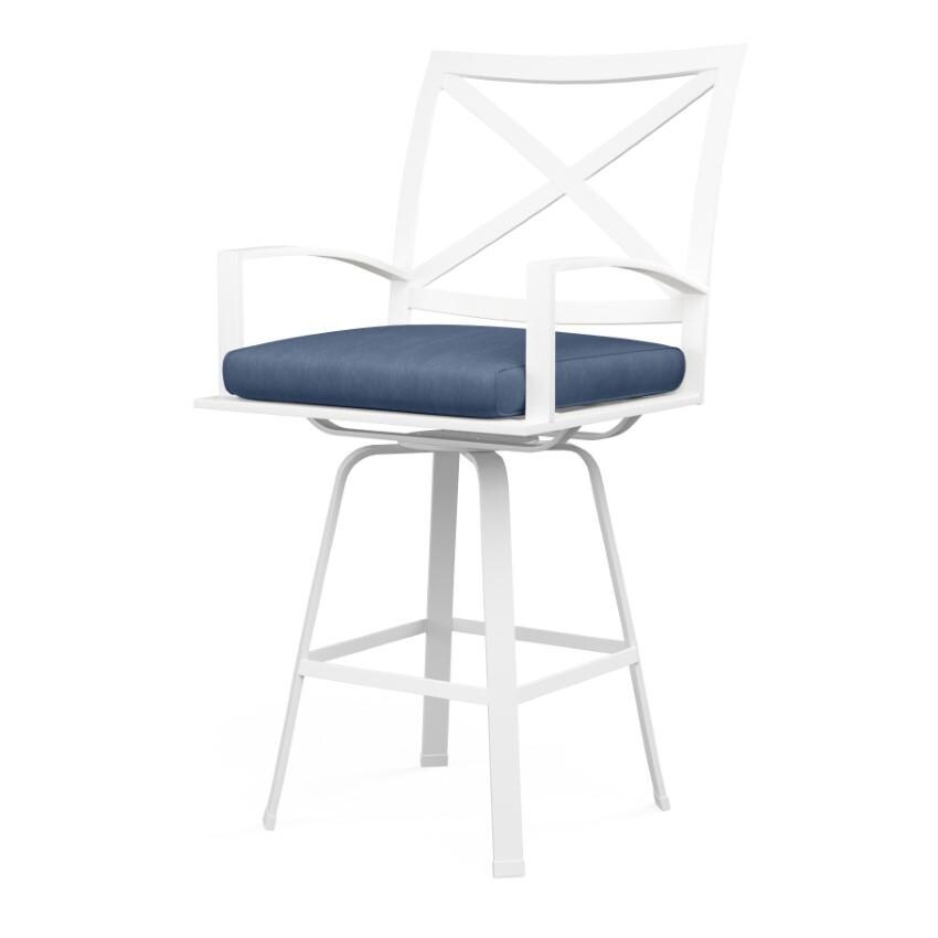 Bristol Aluminum Swivel Counter Stool w/ Self Welt in White/Spectrum Indigo by Sunset West