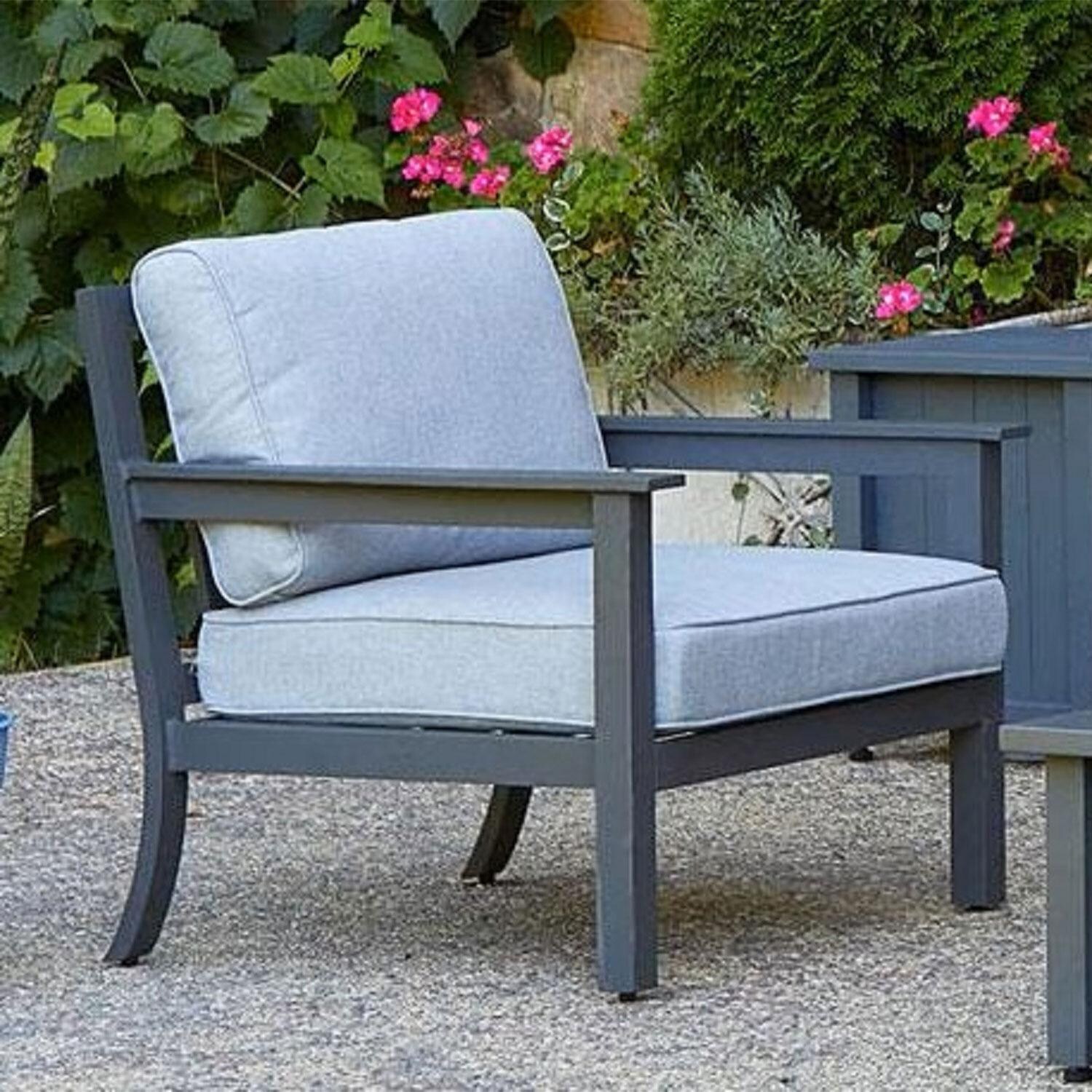 Lakeview Outdoor Designs SC2370GRY Cabin Way Aluminum Outdoor Chair With Cushions in Gray thumbnail