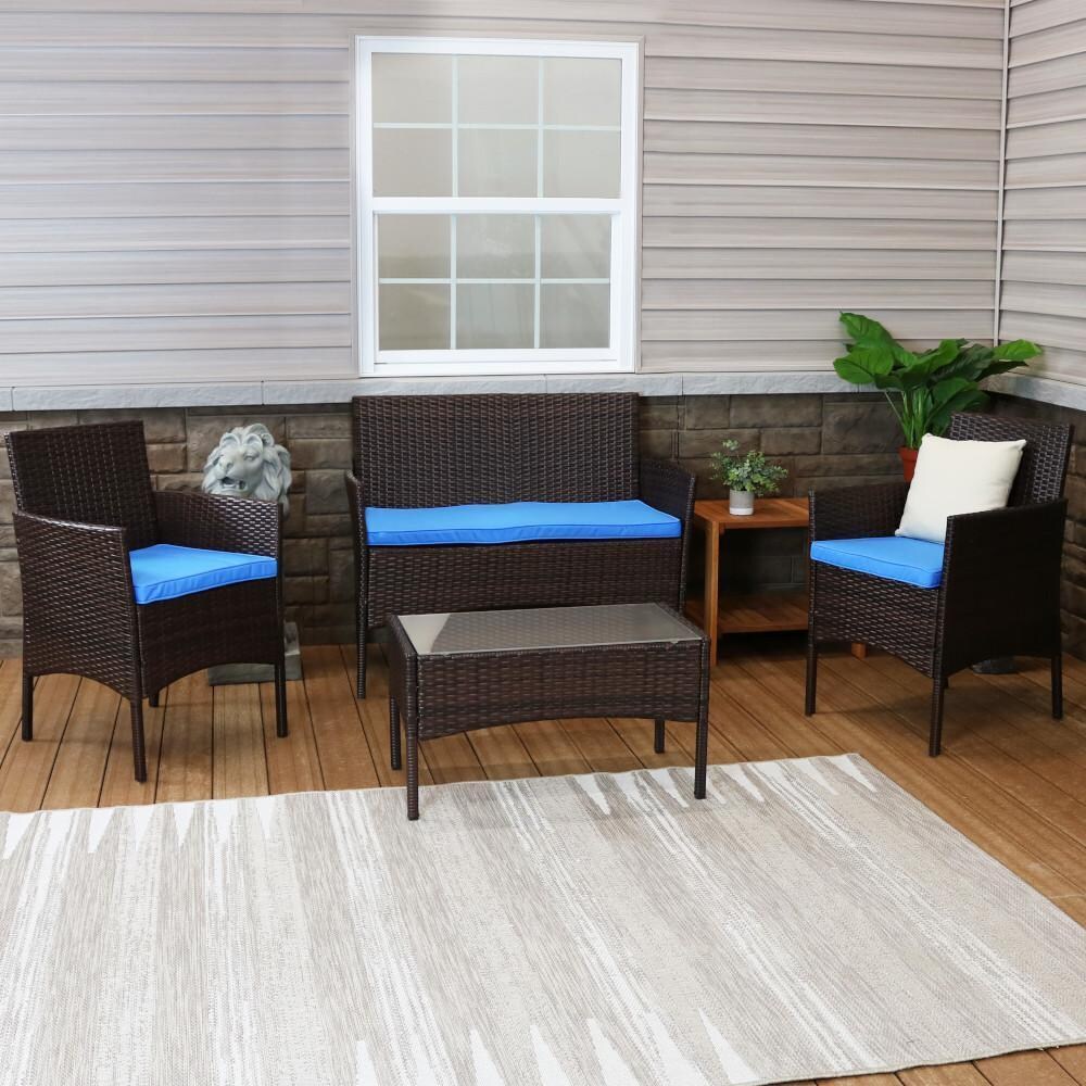 4 Pc Wicker Seating Set in Mixed Brown Blue by Ultimate Patio