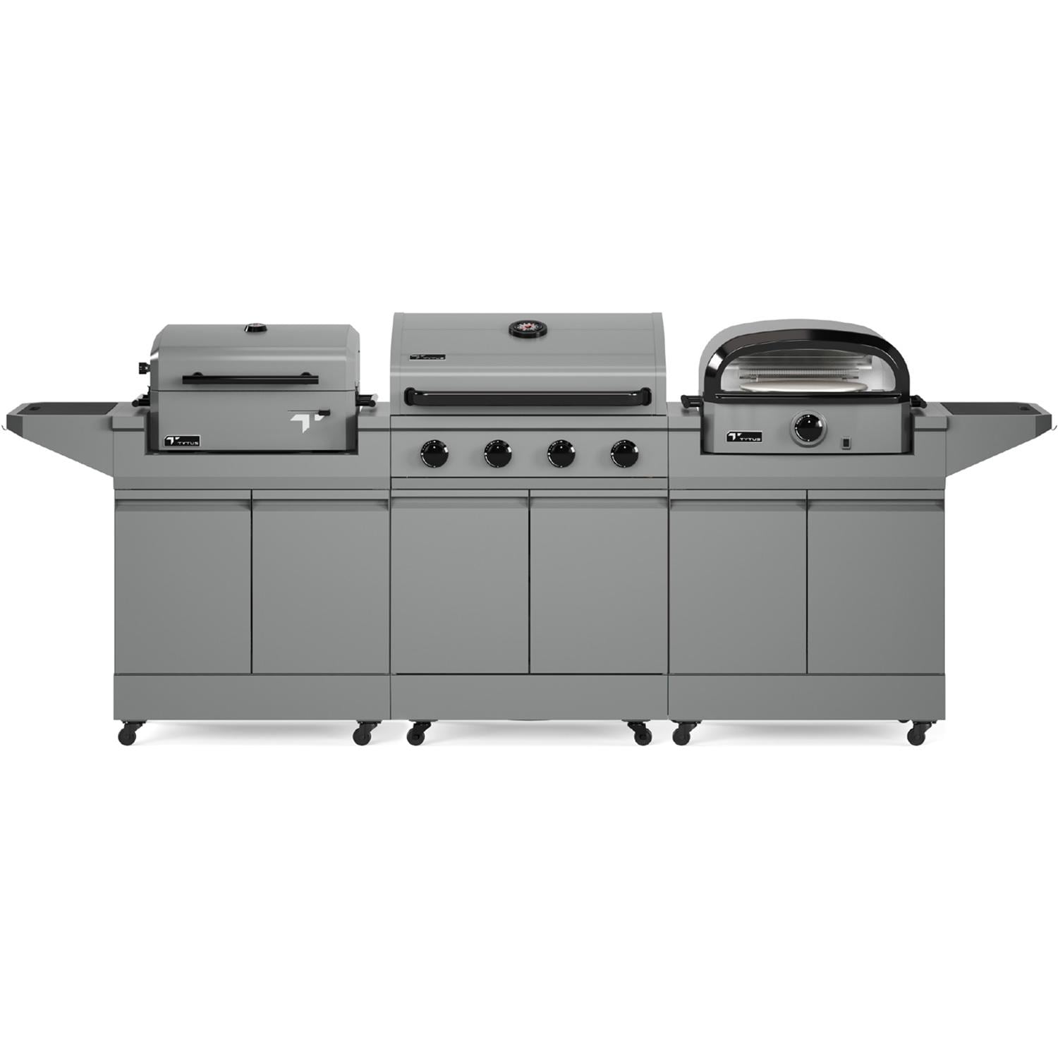 TYTUS Modular Trio w/ 4-Burner Propane Grill, Pizza Oven & Charcoal Grill