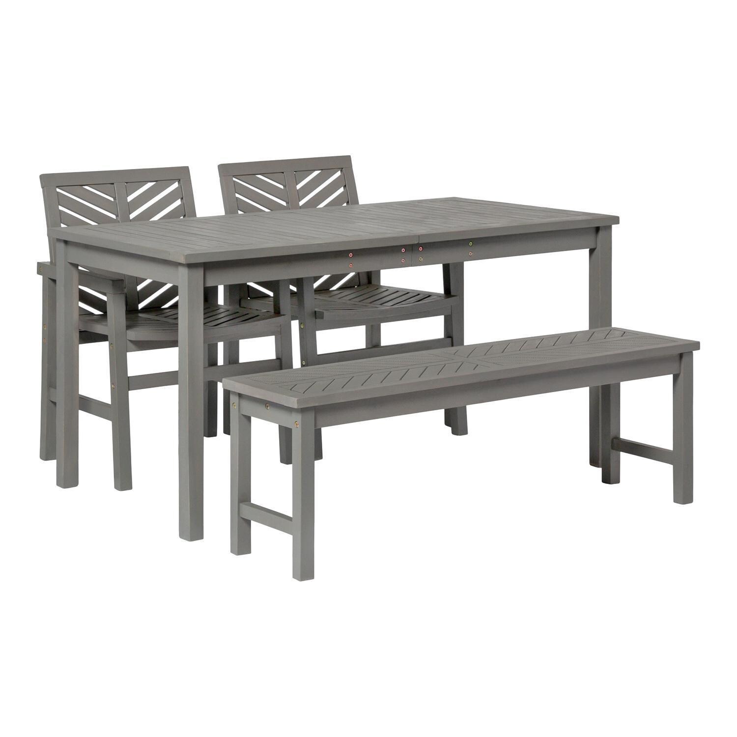 Ultimate Patio Wishlake 4 Piece Acacia Patio Dining Set W/ 60 X 32 Inch Rectangular Table - Gray Wash - Angled View thumbnail