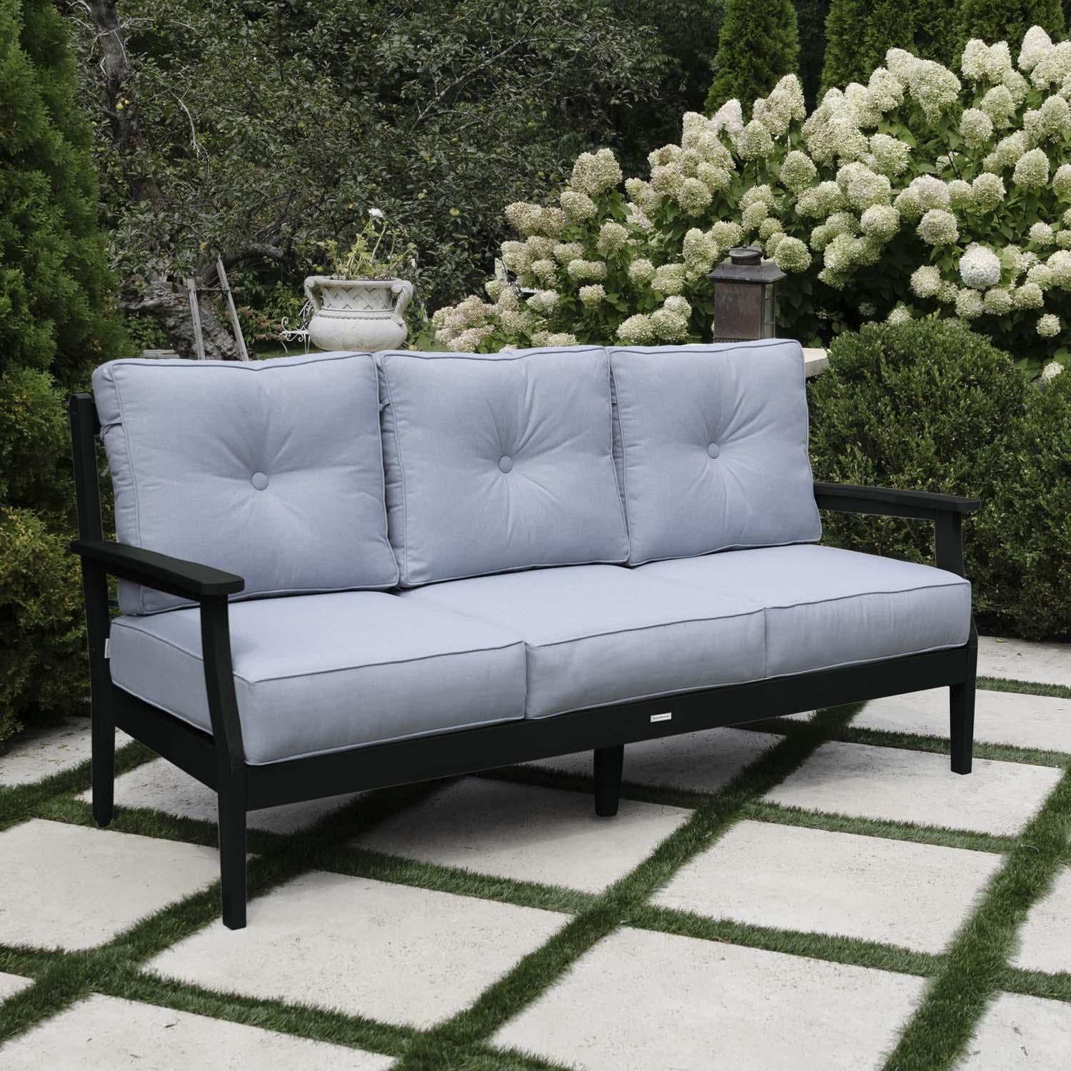 Blushing Bay 3 Person Recycled Plastic Sofa in Bliss Dew/Black by Lakeview Outdoor Designs - Left Angled - Lifestyle thumbnail
