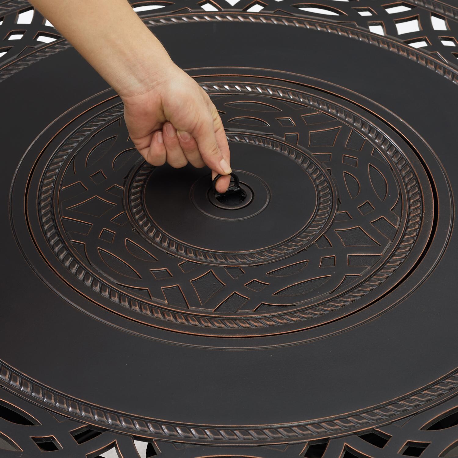 Ultimate Patio 63692 La flore 34-Inch Round Aluminum Propane Gas Fire Pit - Cover Handle thumbnail