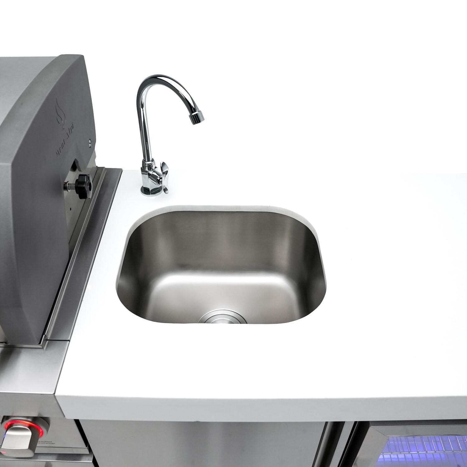 Mont Alpi - MAi400-DBEV - Mont Alpi 400 Deluxe Propane Gas Island Grill W/ Beverage Center, Infrared Side burner, and Rotisserie Kit - Faucet And Sink - Detail thumbnail