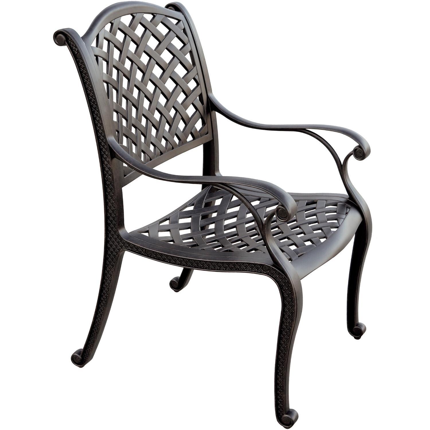 Darlee Nassau 9-Piece Patio Dining Set with Navy Blue Cushions and 64 Inch Square Dining Table - Chair Angle - White Background thumbnail