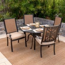 Bocage 5 Piece Cast Aluminum Sling Patio Dining Set W/ 48 Inch Round Table & Sunbrella Heather Beige Cushions By Lakeview Outdoor Designs image