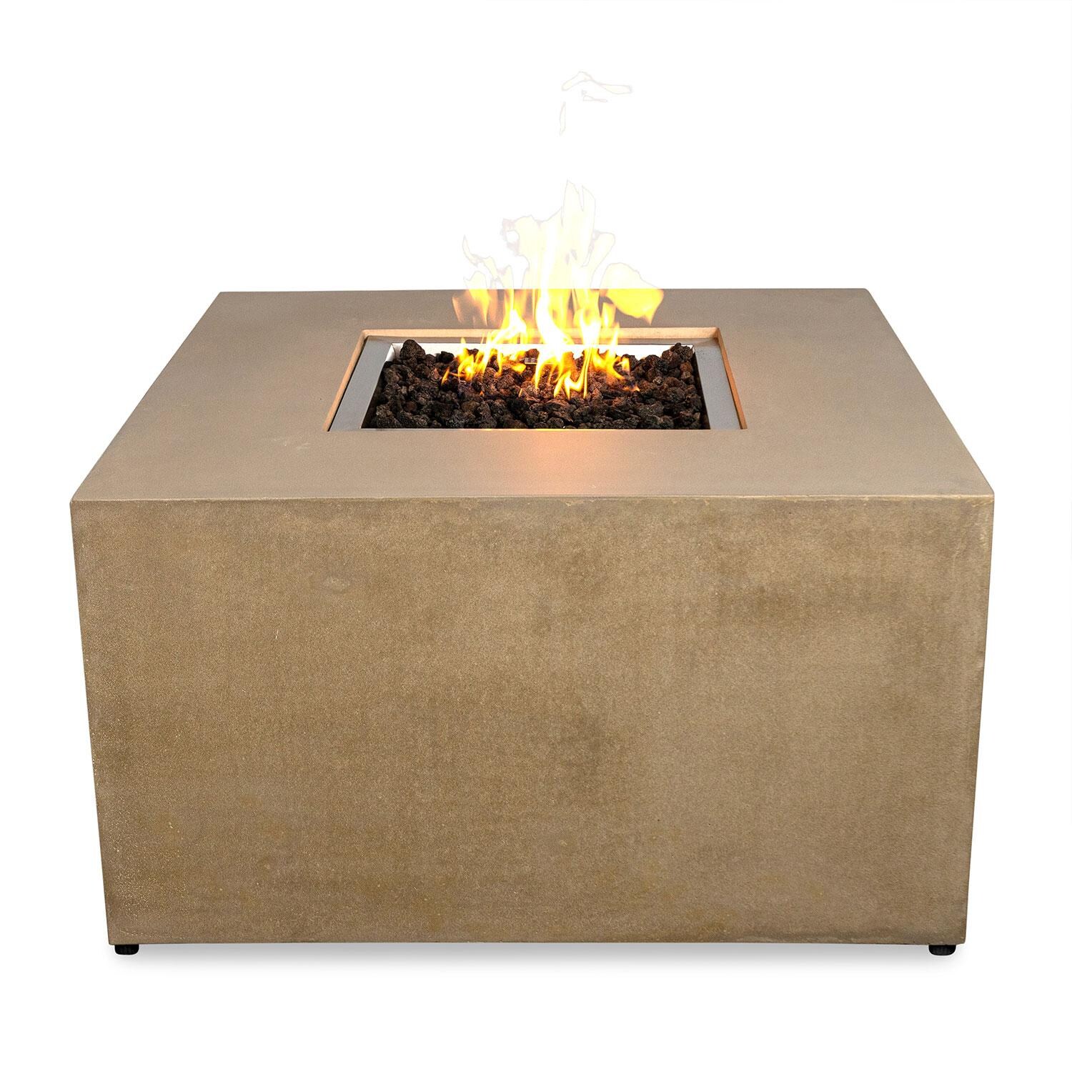 Glenwood 42-in Square Concrete Propane Fire Pit w/ Hidden Propane Tank in Sand by Lakeview Outdoor Designs - White Background thumbnail