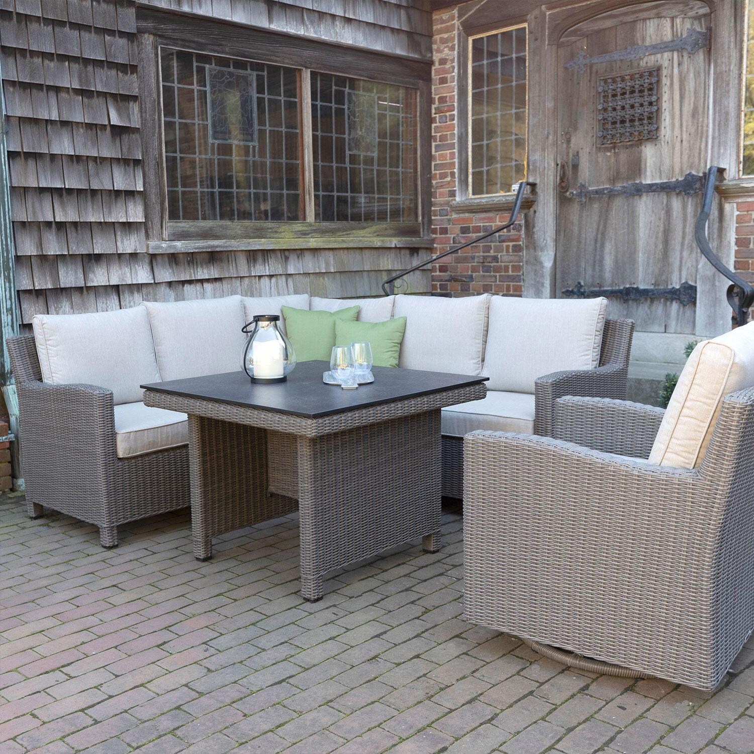 Palma 8 Pc Wicker Modular Corner Seating Set w/ Swivel Glider in Cast Ash By KETTLER - Patio - Lifestyle thumbnail