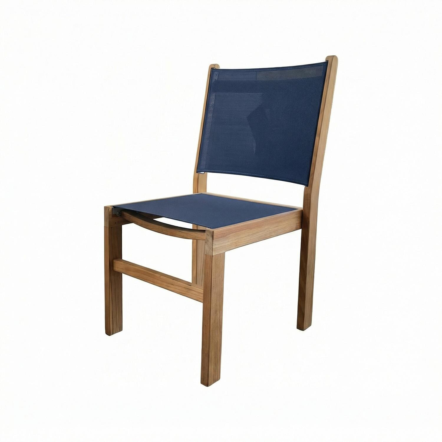 Royal Teak Collection CAPSN Captiva Teak Sling Stacking Side Chair in Navy - Chair - White Background thumbnail