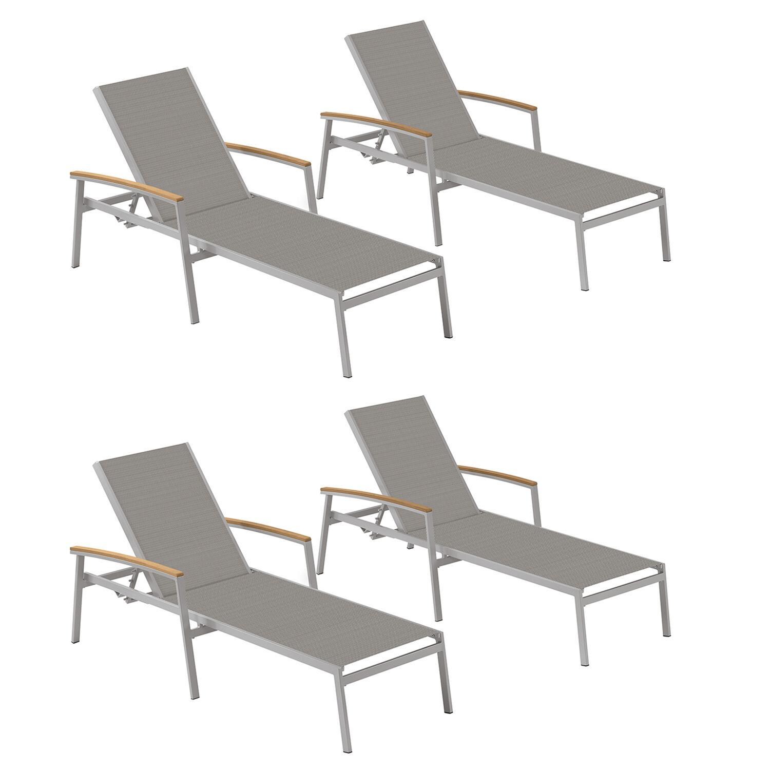 Oxford Garden Travira 4 Pc Composite Sling & Aluminum Chaise Lounge W/ Natural Tekwood Arm Caps in Flint/Titanium thumbnail