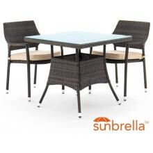 Gentilly 3 Piece Wicker Patio Bistro Set W/ 32 Inch Square Table & Sunbrella Antique Beige Cushions By Lakeview Outdoor Designs image