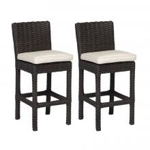 Cardiff 2 Piece Wicker Patio Counter Height Bar Stool Set W/ Sunbrella Canvas Flax Cushions By Sunset West