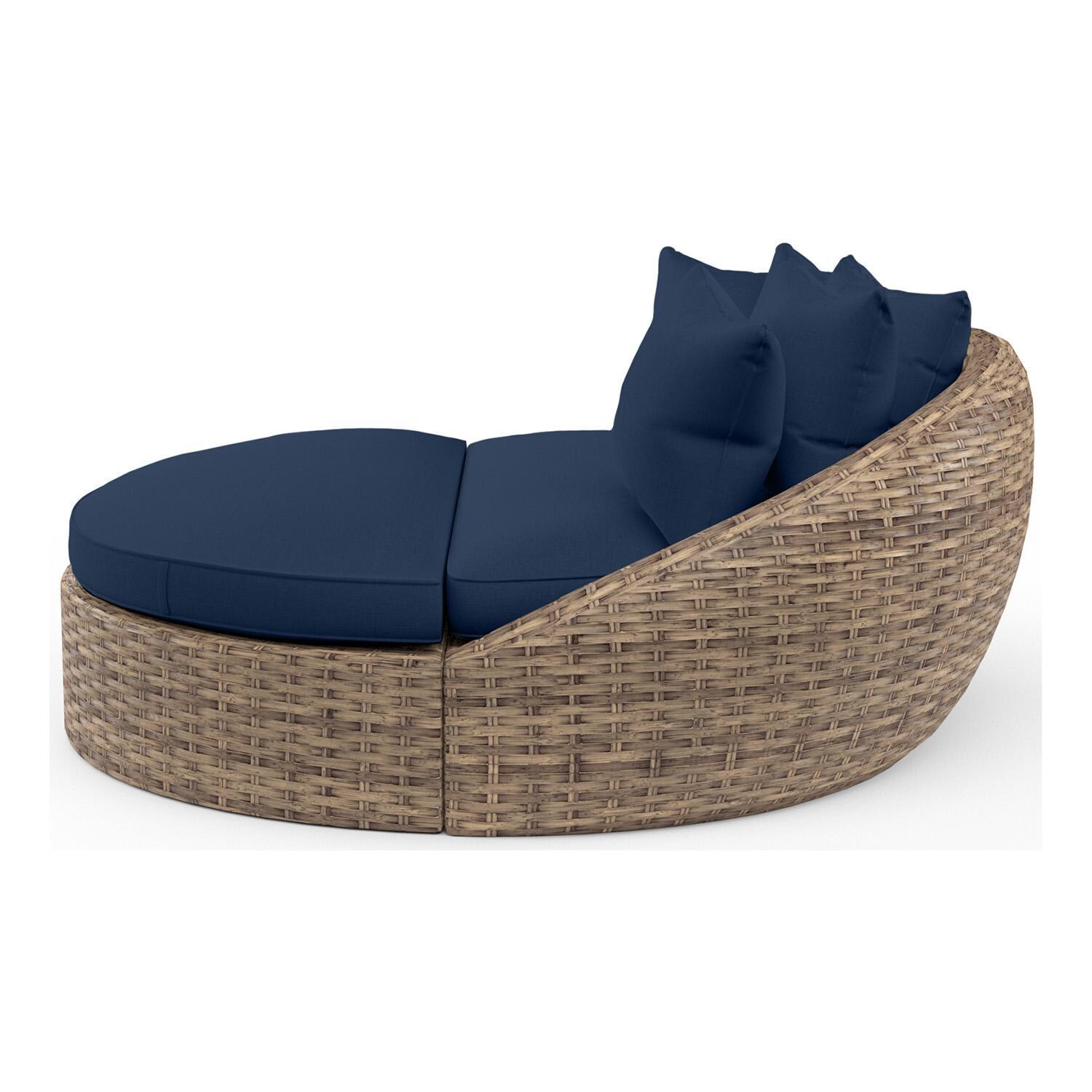 Havana Round Wicker Daybed in Tobacco/Spectrum Indigo by Sunset West - Side View - White Background thumbnail