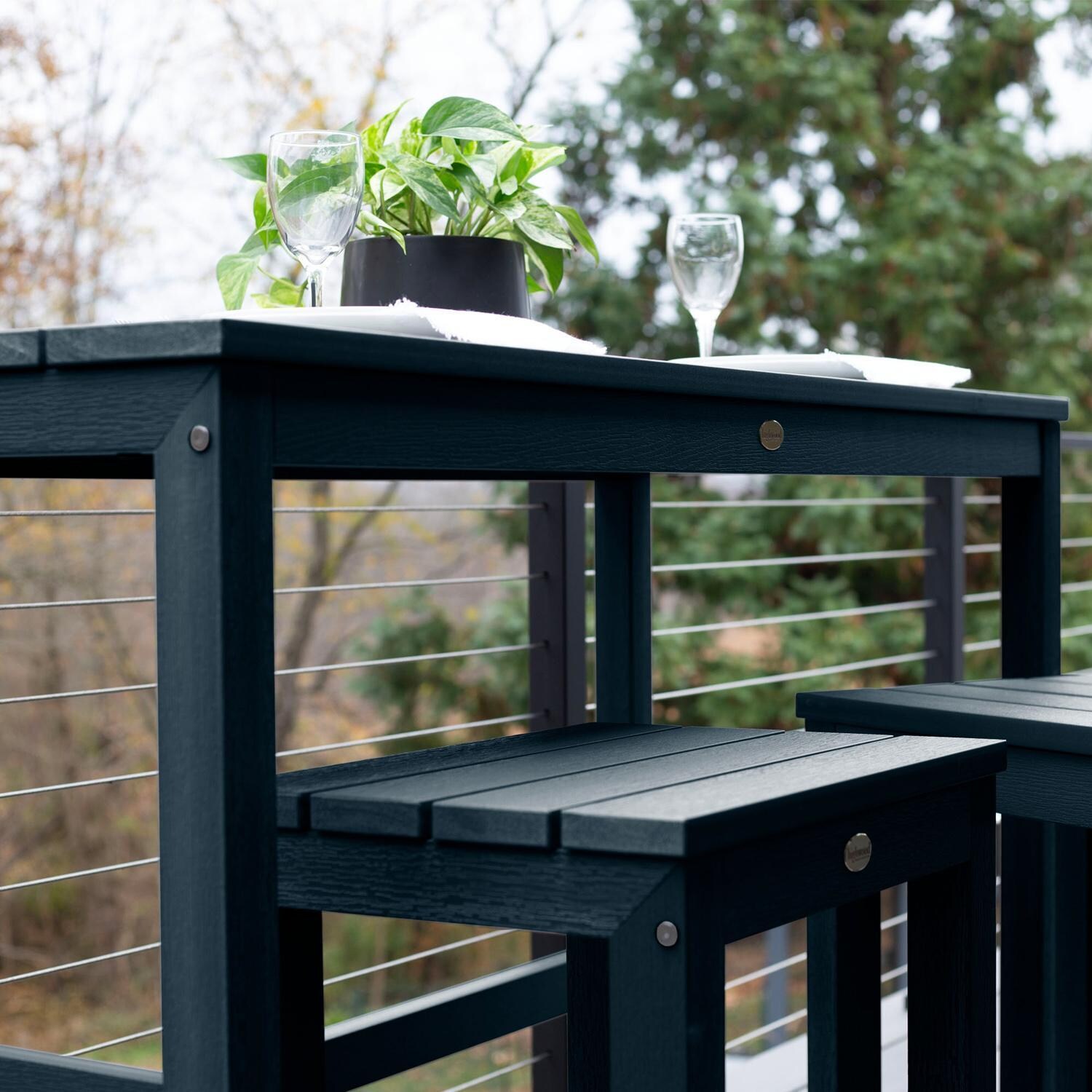 Lakeview Audubon 3 Pc Recycled Plastic Counter Height Balcony Dining Bar Set in Federal Blue - Low Angle - Lifestyle thumbnail