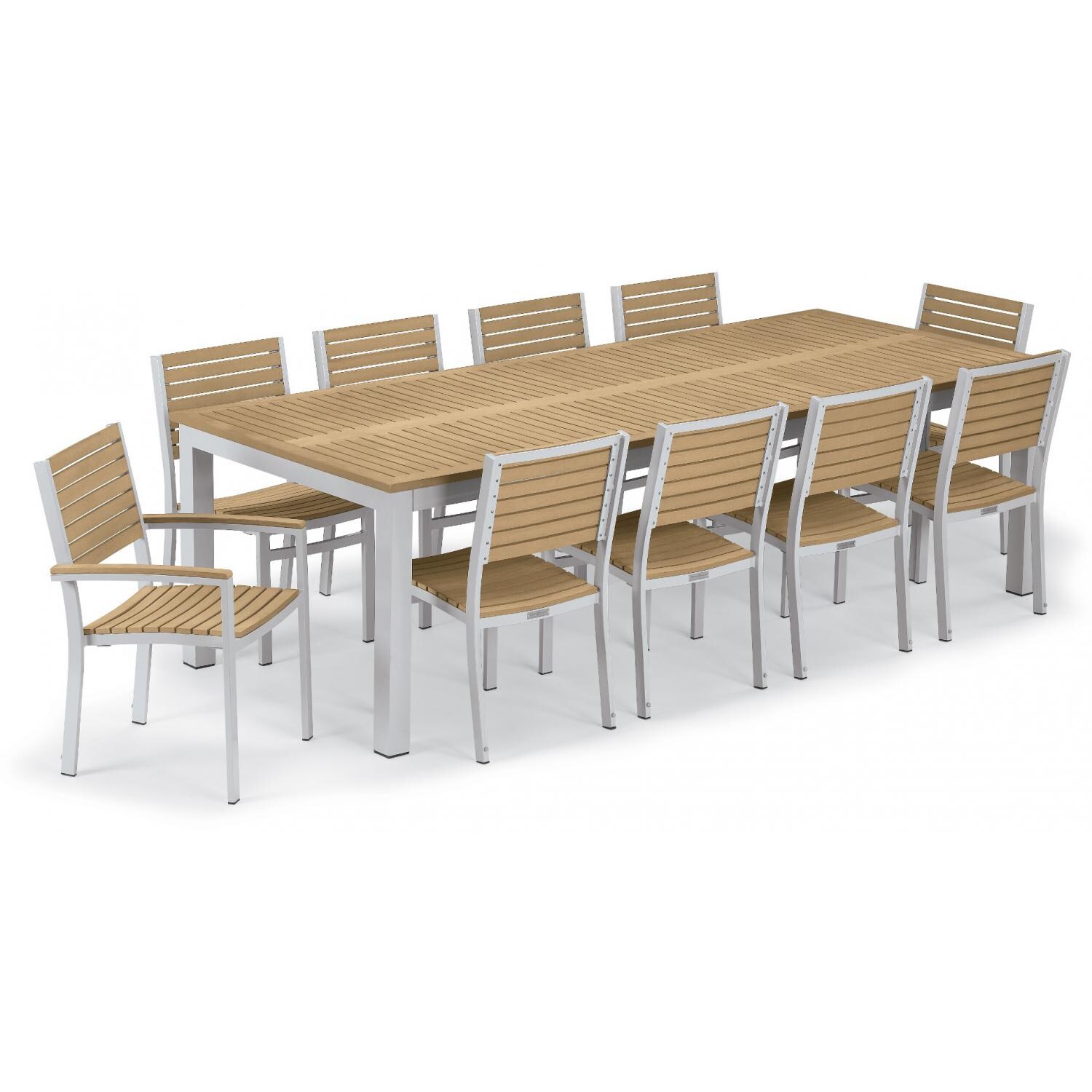 Travira 11 Piece Aluminum Patio Dining Set W/ 103 X 42 Inch Table By Oxford Garden - Tekwood Natural thumbnail