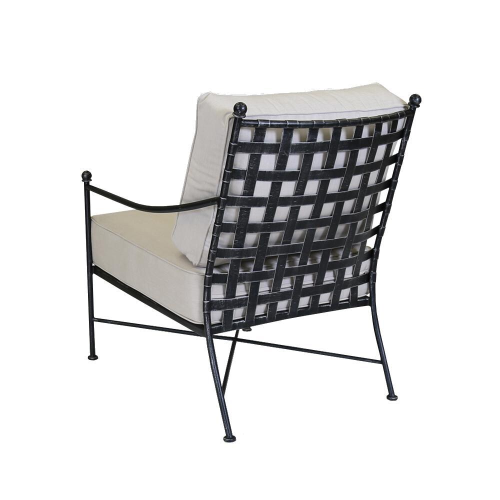 Provence Wrought Iron Club Chair W/ Sunbrella Canvas Flax Cushions By Sunset West - Back - White Background thumbnail