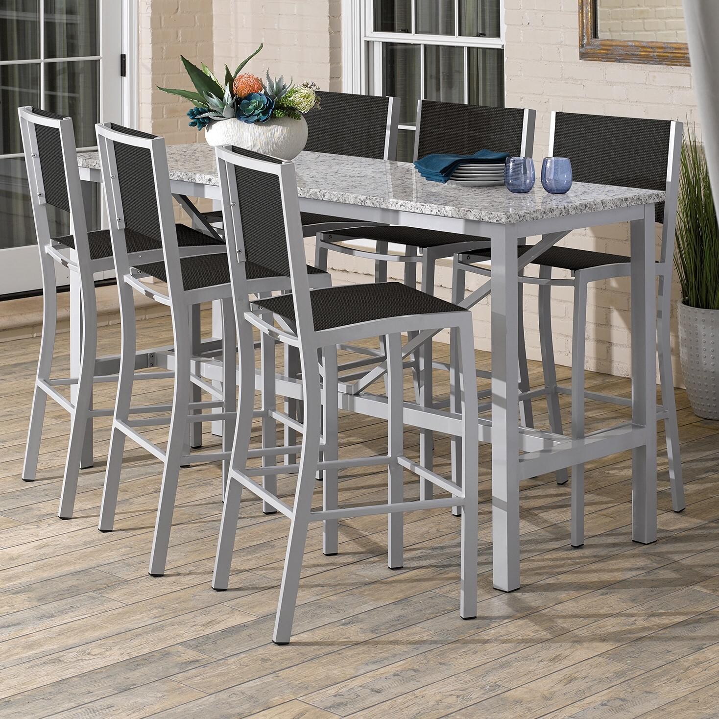 Travira 7 Piece Aluminum Patio Bar Set W/ 72 X 30 Inch Rectangular Lite-Core Ash Table By Oxford Garden - Ninja Sling