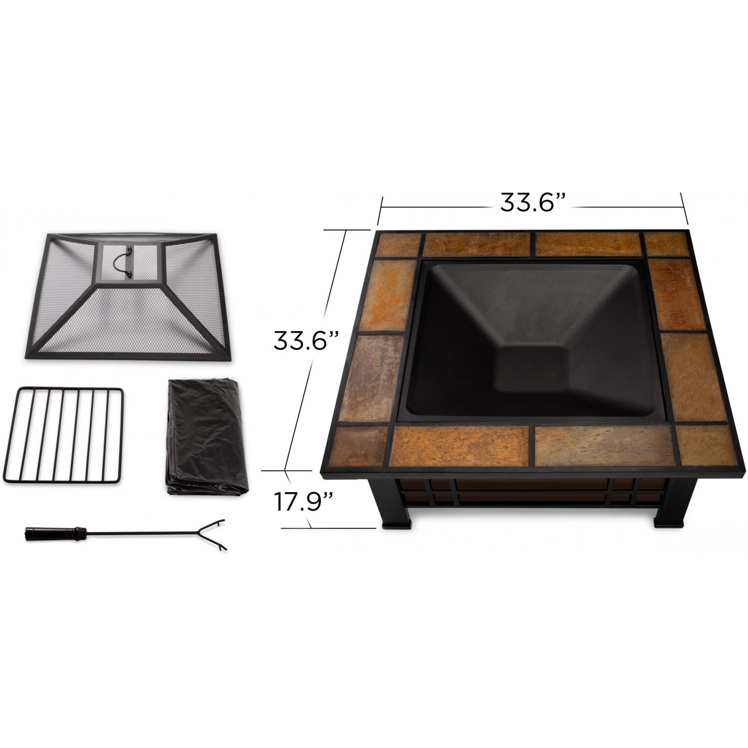 Ultimate Patio SC-906-BK Revere 33-Inch Wood Burning Fire Pit - Shown With Spark Screen, Grate, Cover and Log Poker thumbnail