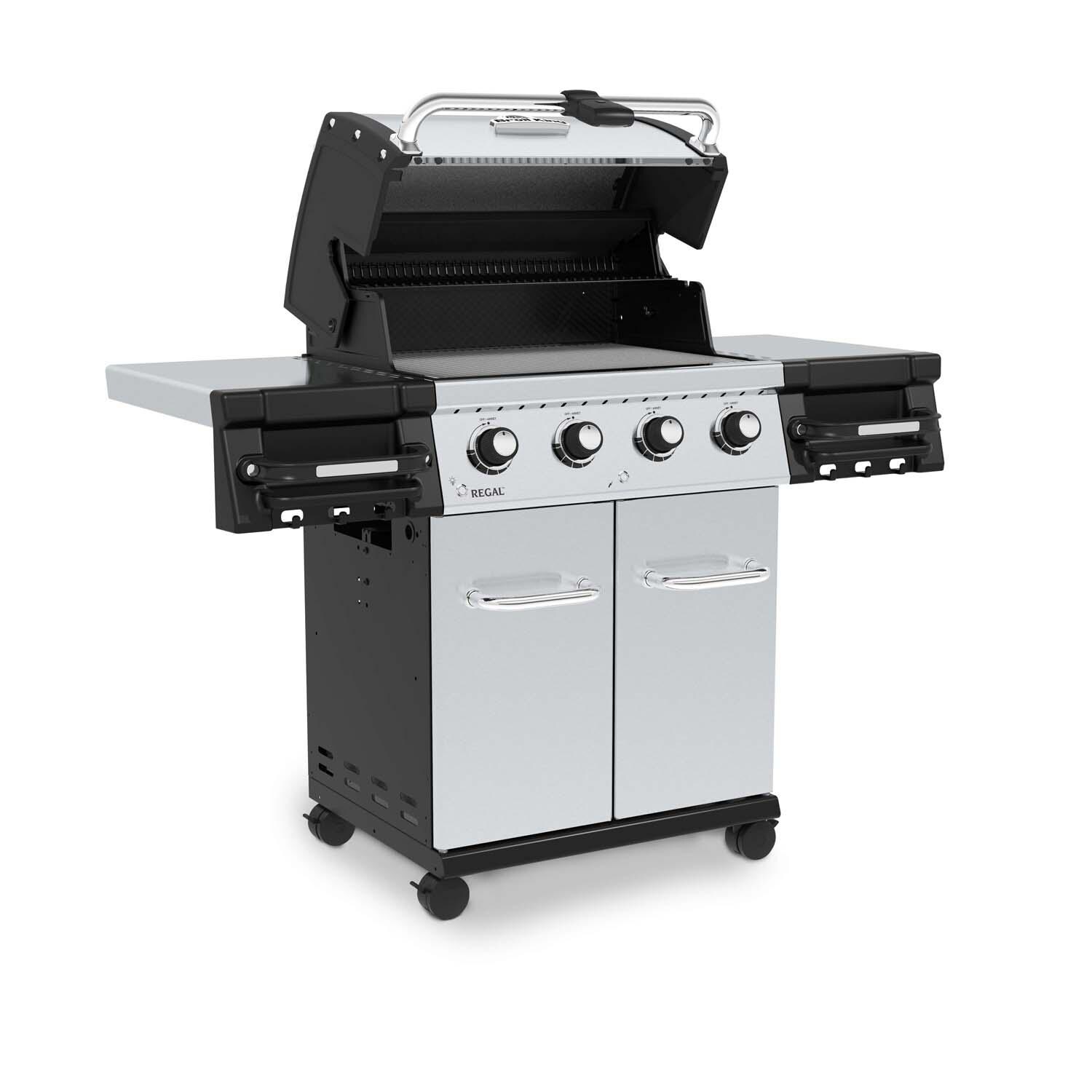 Broil King 956317 Regal S420 Pro 25-Inch Natural Gas Grill - Angled Right Hood Open - White Background thumbnail