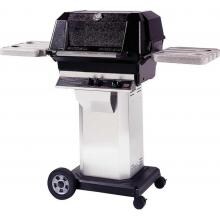 MHP WNK4 Freestanding Propane Gas Grill With Nu-Stone Shelves And Stainless Grids On Stainless Cart