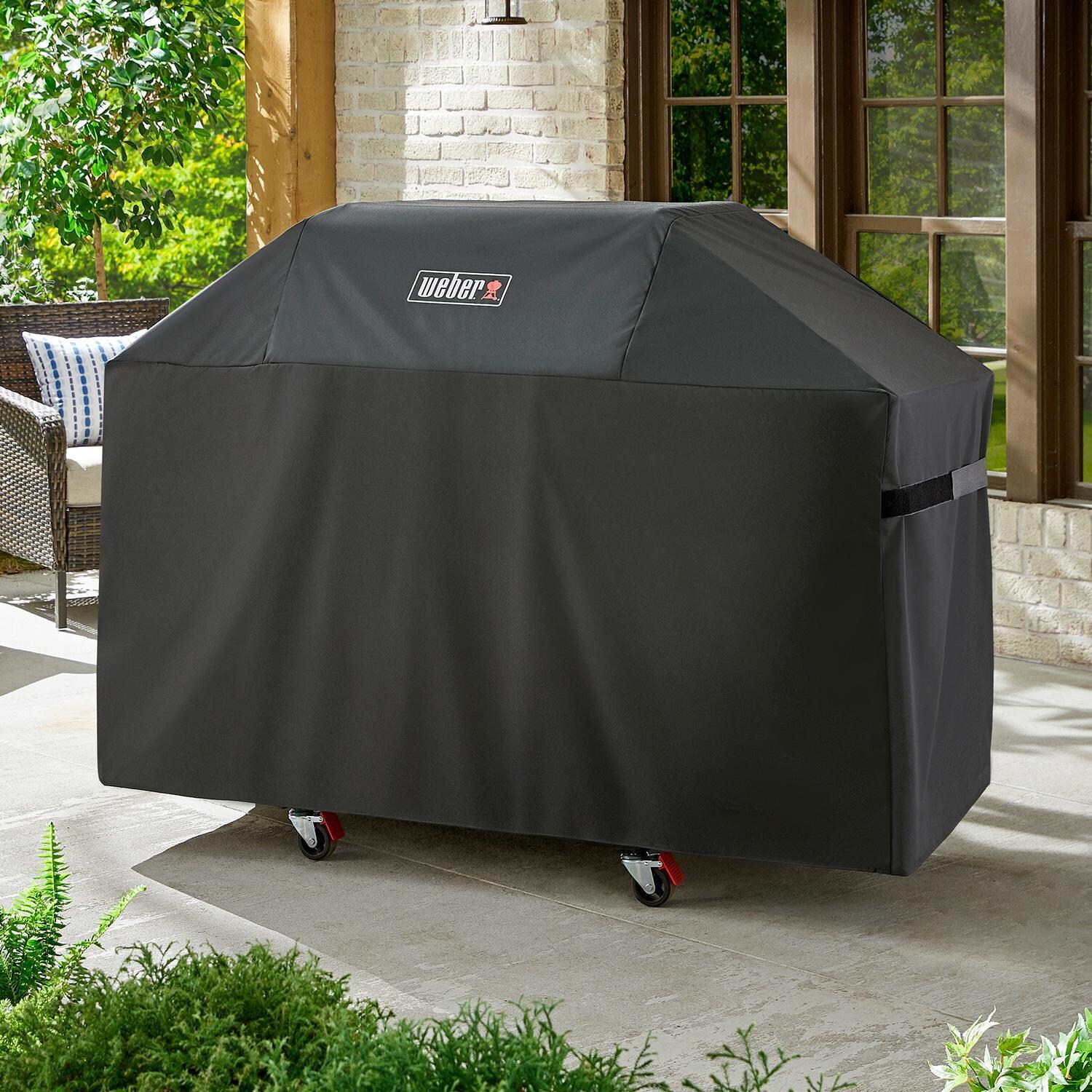 Weber 7757 Premium Grill Cover For Genesis 300 Series Gas Grills - On Patio - Lifestyle thumbnail