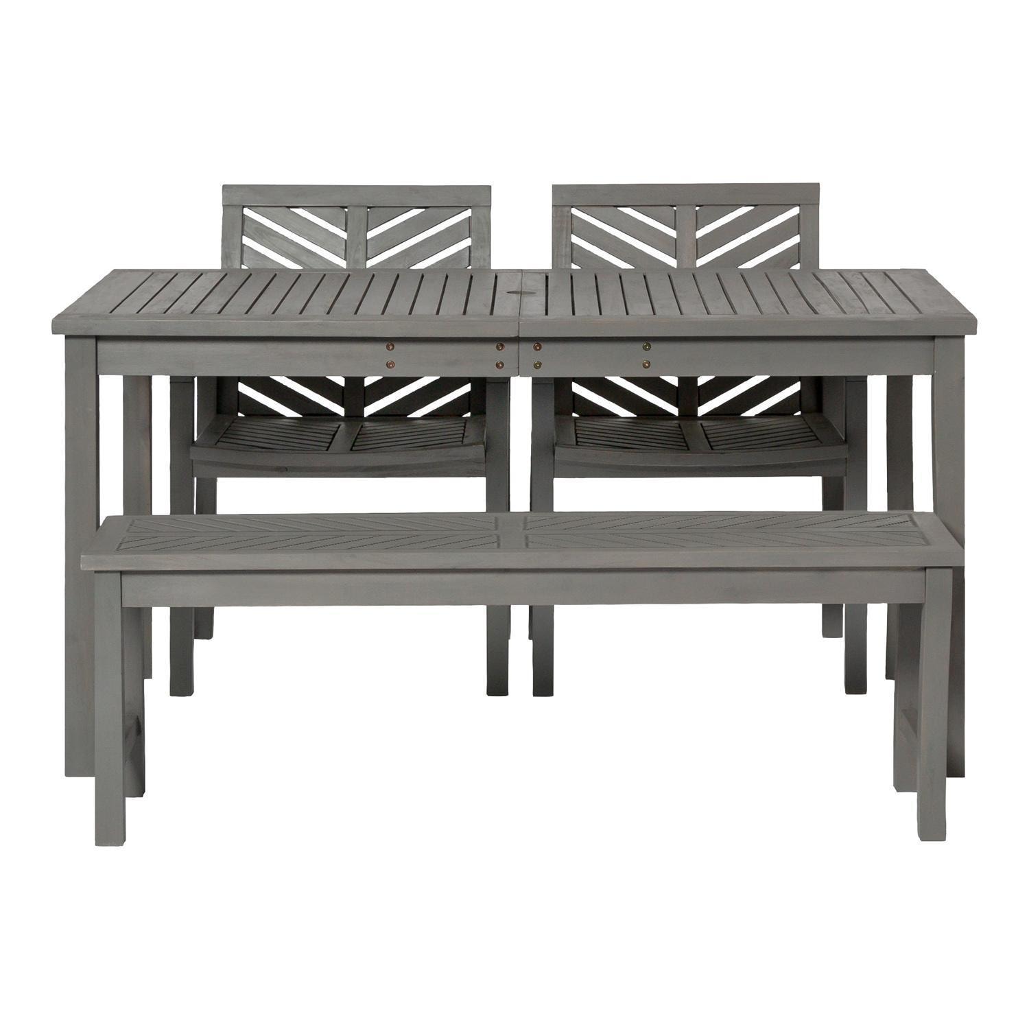 Ultimate Patio Wishlake 4 Piece Acacia Patio Dining Set W/ 60 X 32 Inch Rectangular Table - Gray Wash - Front View thumbnail