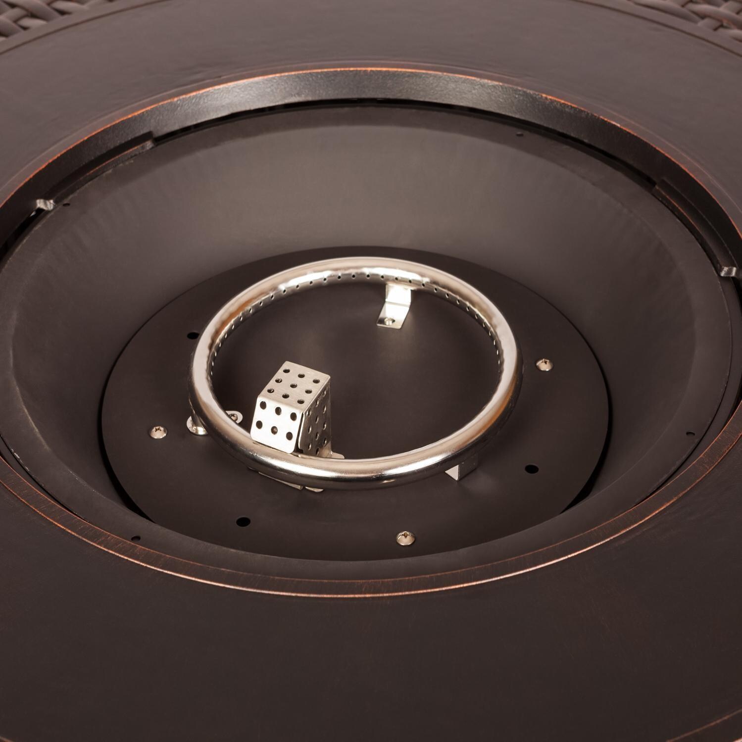 Ultimate Patio Welcome View 50,000 BTU Propane Round Fire Pit Table - Woven Cast Aluminum - Burner - Detail thumbnail