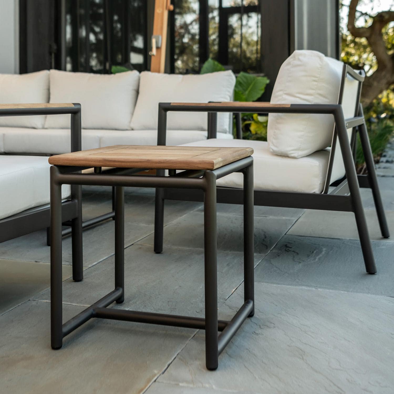 Teak + Table Barbados 18 Inch Square Side Table in Asteroid - Lifestyle thumbnail