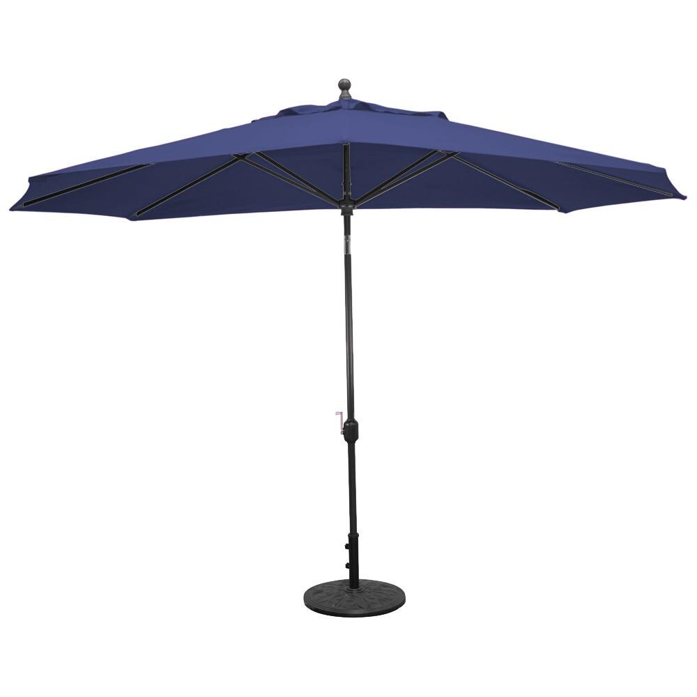 Galtech 11 X 8 Ft. Oval Aluminum Patio Market Umbrella W/ Crank Lift And Deluxe Auto Tilt - Black Frame W/ Sunbrella Canvas Navy Canopy