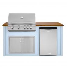 BBQGuys.com 6 Ft BBQ Island With Blaze 32-Inch Natural Gas Grill, Double Access Door & Compact Refrigerator - Blue/Tan - BLZAD4.5NG-6VP4DBMT image