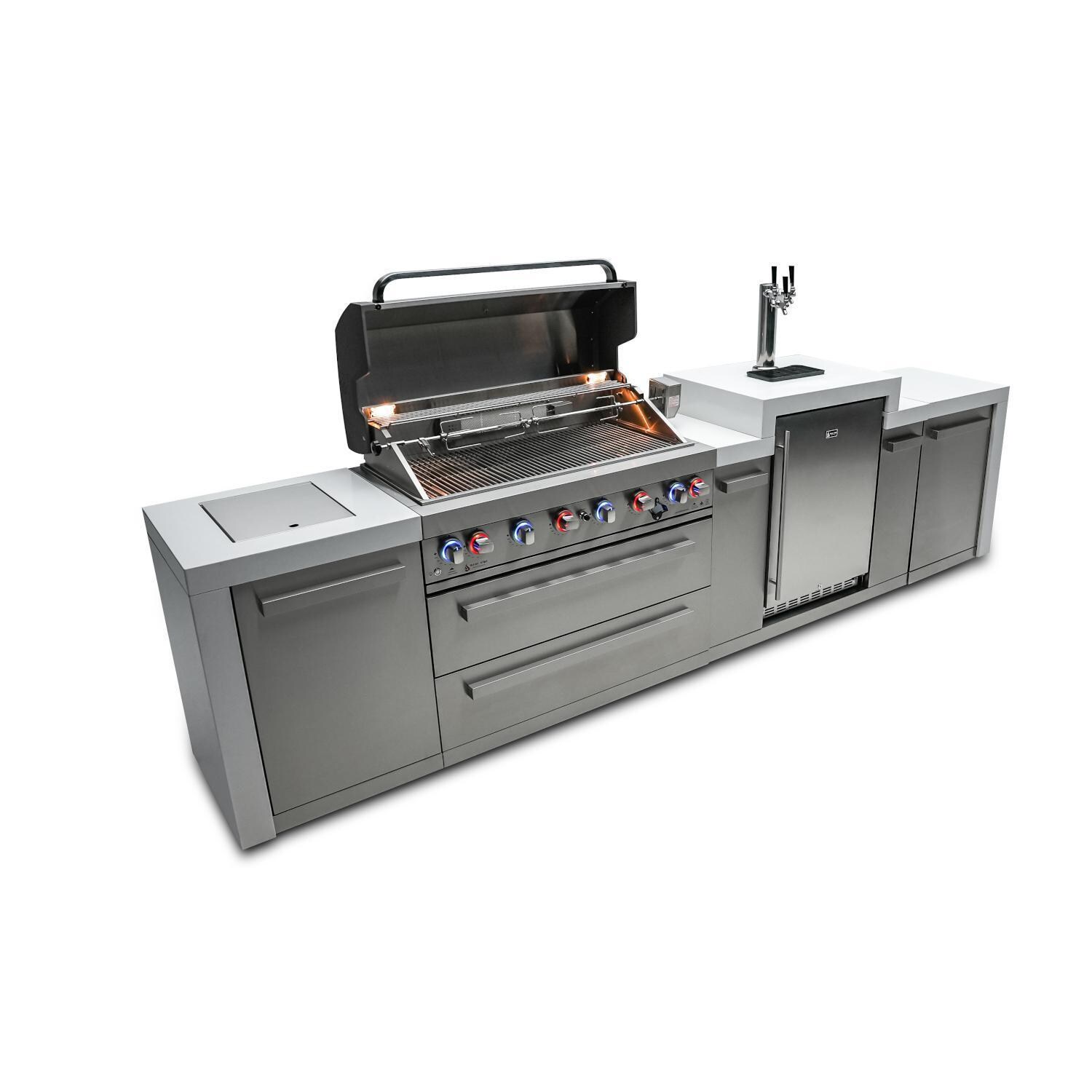 Mont Alpi 805 Deluxe Natural Gas Island w/ Kegerator (Ships Propane w/ Conversion Kit) - Hood Open - White Background thumbnail