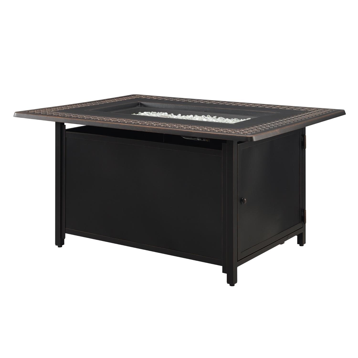 Ultimate Patio 63181 Lion Sands 48-Inch Rectangular Aluminum Propane Gas Fire Pit - Full View Open thumbnail