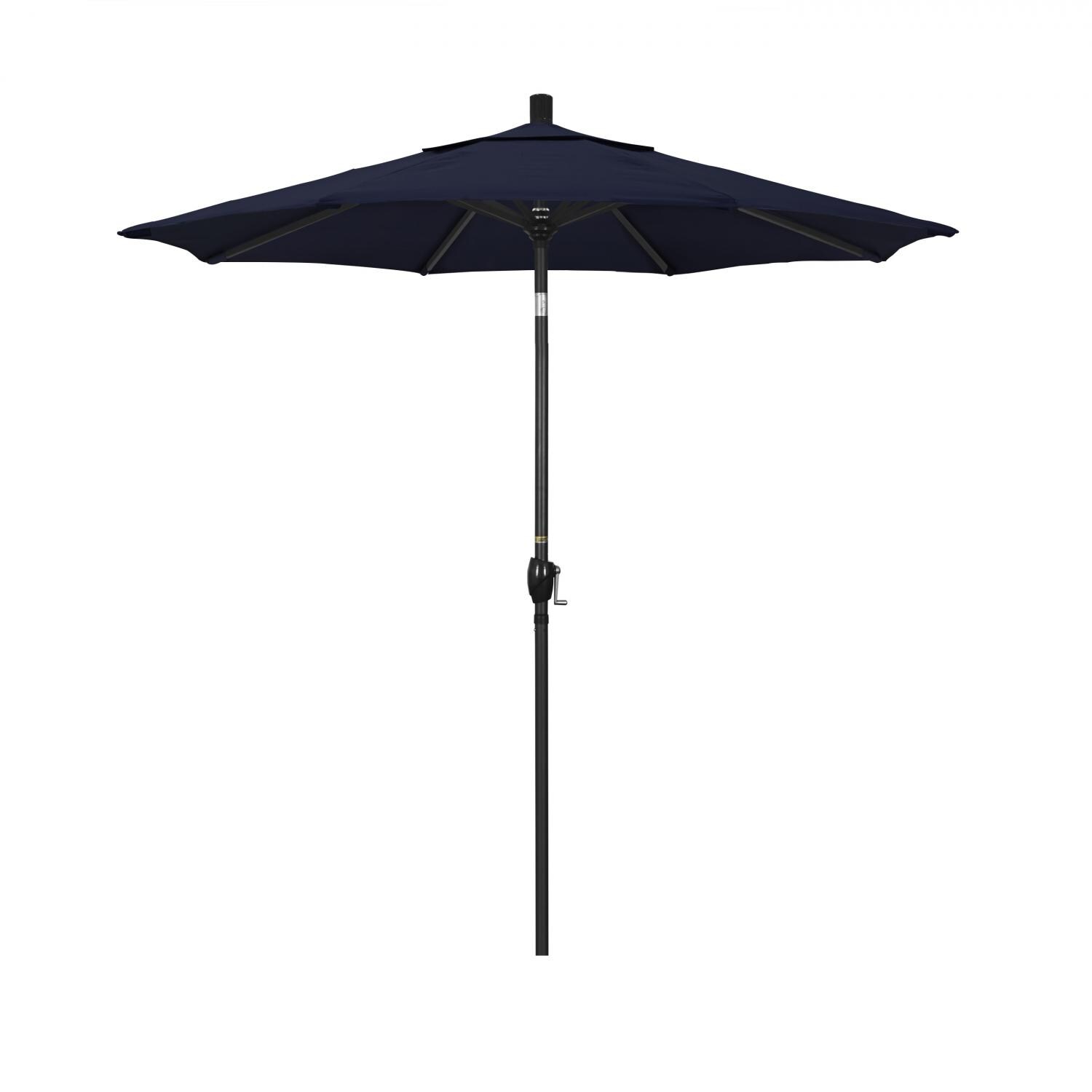 California Umbrella 7.5 Ft Octagonal Aluminum Push Button Tilt Patio Umbrella W/ Crank Lift & Aluminum Ribs - Stone Black Frame / Olefin Navy Blue Canopy thumbnail