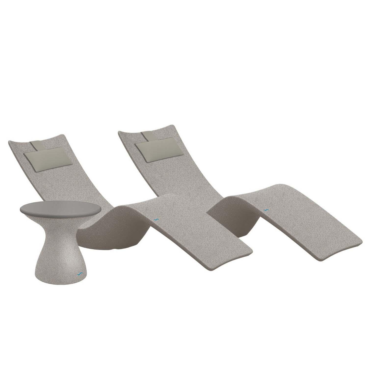 Autograph 3 Pc Set Polyresin Chaise Lounge Set in Sandstone/Gray w/ Cadet Gray Pillow by Ledge Lounger