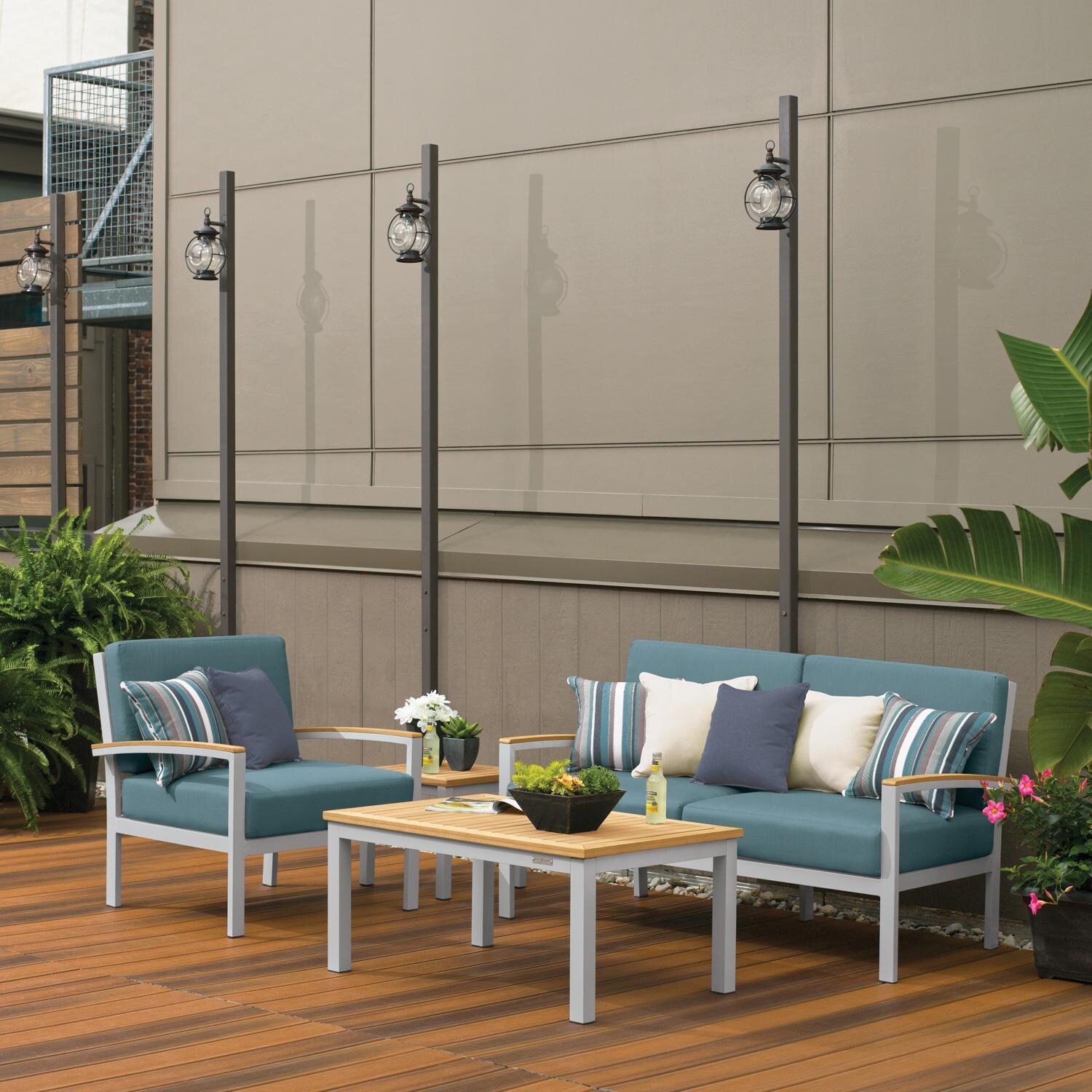 Oxford Garden Travira Aluminum Club Chair W/ Natural Tekwood Arm Caps in Flint/Ice Blue - Boardwalk thumbnail